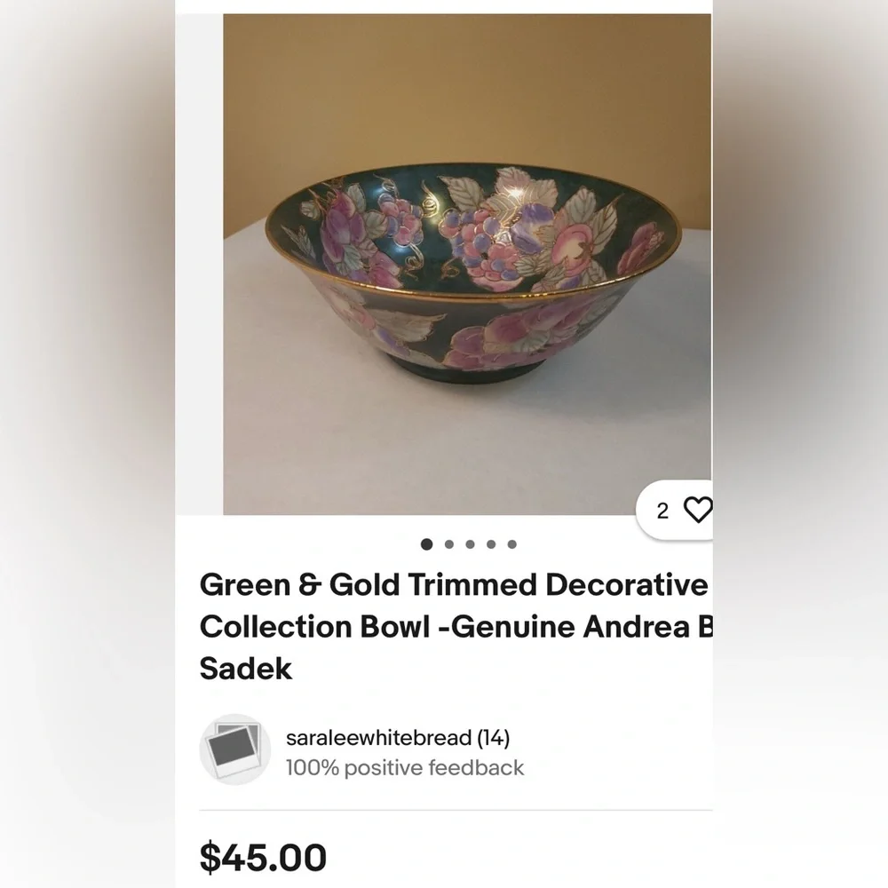 Vintage Floral Decorative Bowl with Gold Accents Andrea by Sadek / Like New